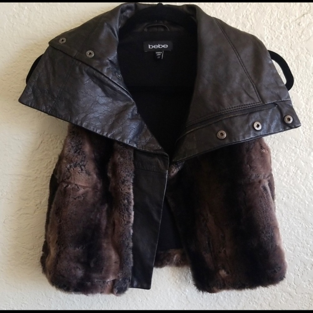 Bebe faux leather and fur crop vest